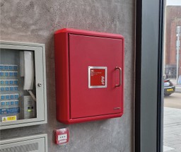 Gerda PIB mounted in a commercial building for firefighter access to critical safety details.